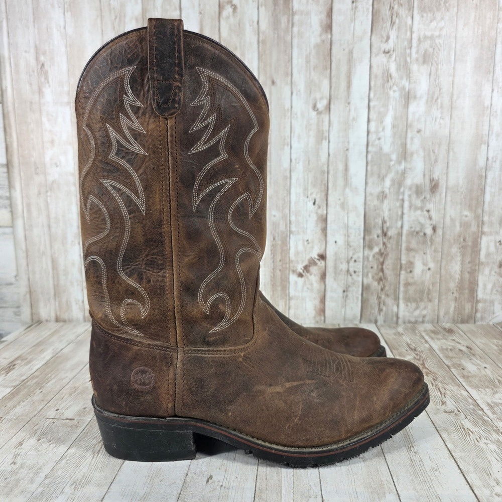 Double H Mens AG7 Work Western Boots Brown Leather Square Toe Size 11.5 D